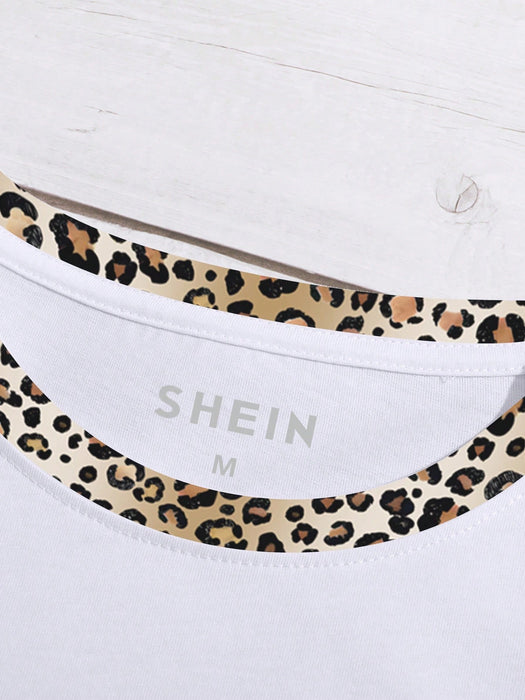 Shein NostaNoir Camiseta de cuello redondo con estampado de leopardo y detalle de lazo para mujer