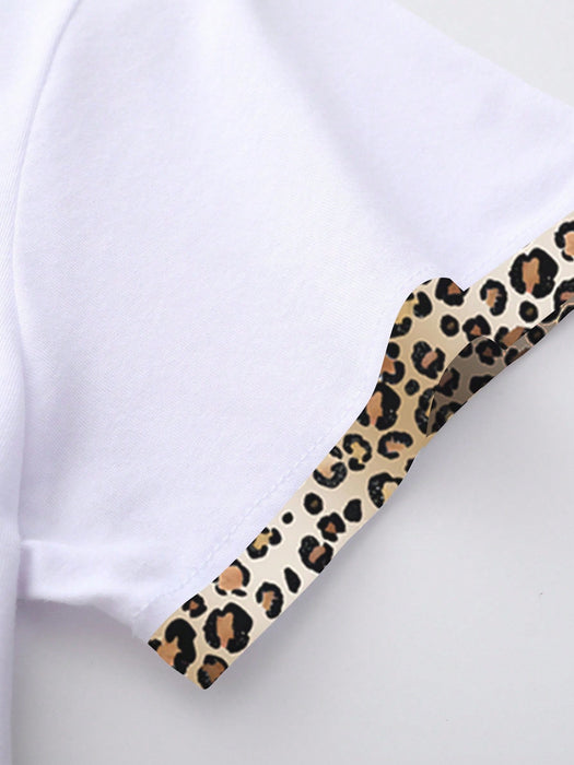 Shein NostaNoir Camiseta de cuello redondo con estampado de leopardo y detalle de lazo para mujer