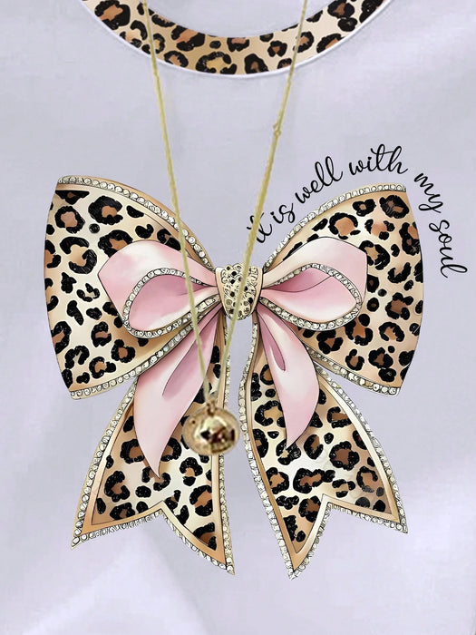Shein NostaNoir Camiseta de cuello redondo con estampado de leopardo y detalle de lazo para mujer
