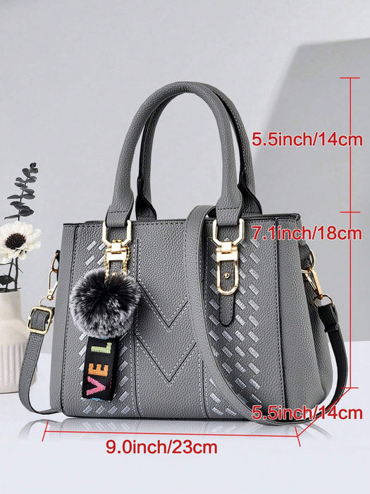 SHEIN Bolsa casual de hombro con colgante de pompón, para mujeres