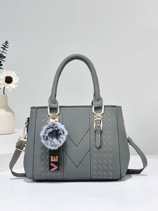 SHEIN Bolsa casual de hombro con colgante de pompón, para mujeres