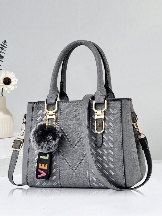 SHEIN Bolsa casual de hombro con colgante de pompón, para mujeres