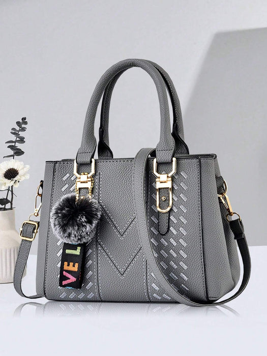 SHEIN Bolsa casual de hombro con colgante de pompón, para mujeres