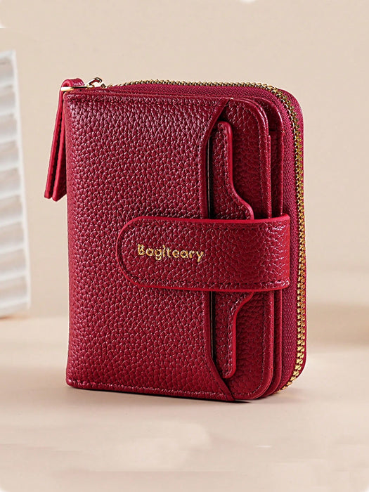 Cartera mini de mujer de unicolor con textura de litchi, con cierre a presión