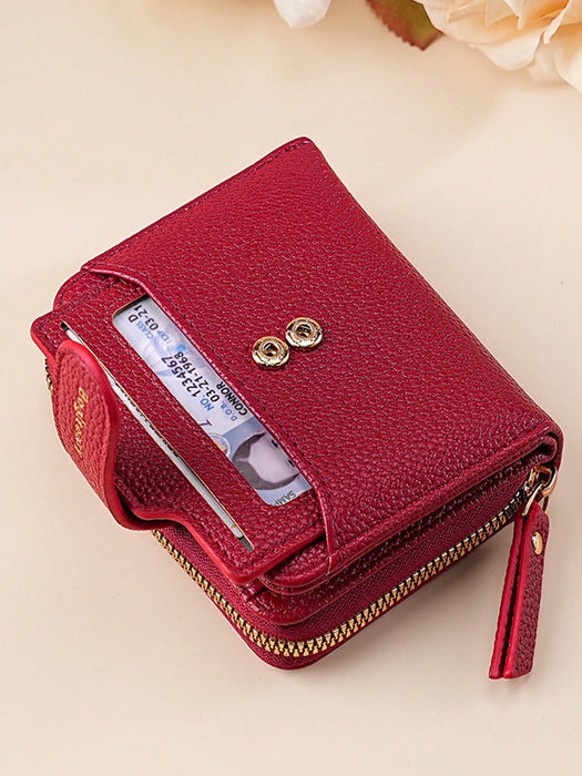 Cartera mini de mujer de unicolor con textura de litchi, con cierre a presión