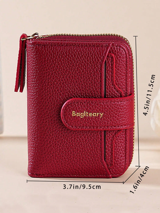 Cartera mini de mujer de unicolor con textura de litchi, con cierre a presión