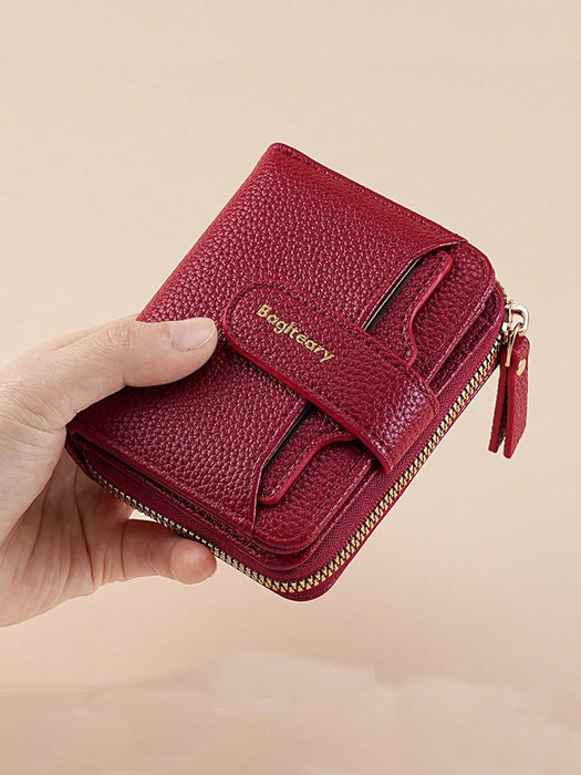 Cartera mini de mujer de unicolor con textura de litchi, con cierre a presión