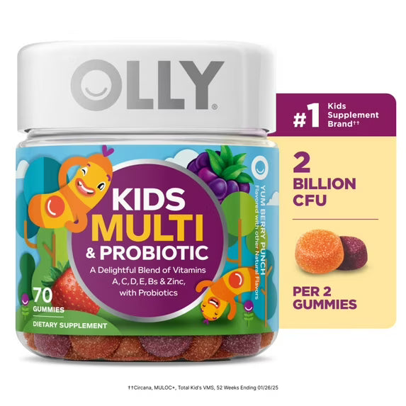 OLLY Kids Multivitamínico + Probiótico Gomitas, Suplemento Digestivo Diario, 70 unidades
