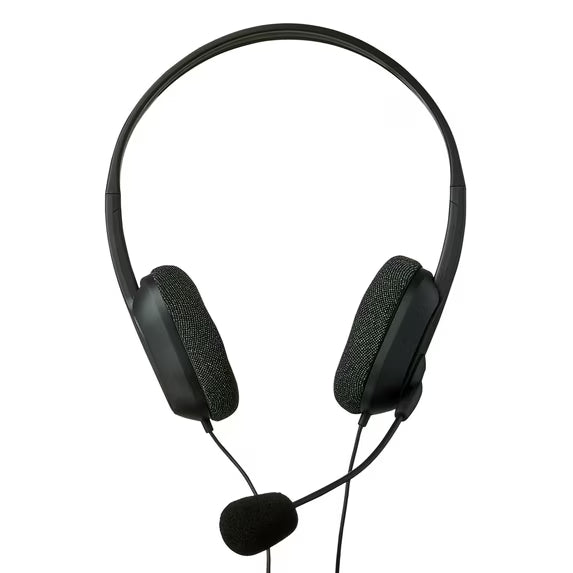 ONN Auriculares estéreo con entrada auxiliar de 3,5 mm y micrófono integrado, color negro
