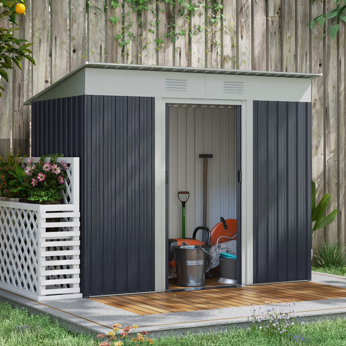 Outsunny Caseta de jardín metálica de 2,13 m x 1,10 m, ideal para guardar herramientas en el patio trasero