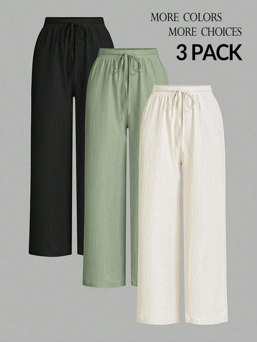 SHEIN 3 Pantalones de pierna ancha texturizados  para mujer