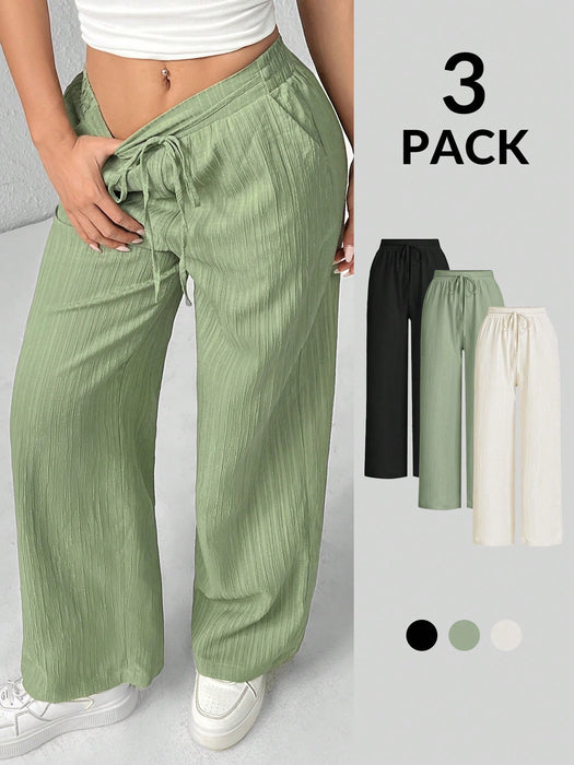 SHEIN 3 Pantalones de pierna ancha texturizados  para mujer