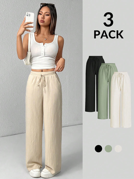 SHEIN 3 Pantalones de pierna ancha texturizados  para mujer