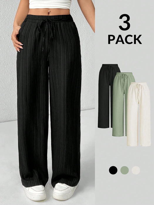 SHEIN 3 Pantalones de pierna ancha texturizados  para mujer