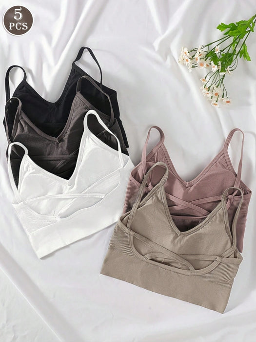 SHEIN 5 Sujetadores con espalda cruzada y ventilación, con espalda abierta