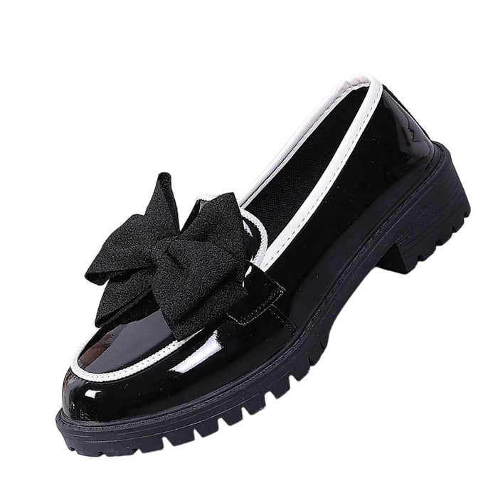 Mocasines de charol para mujer, sin cordones, con plataforma, tacón grueso y lazo