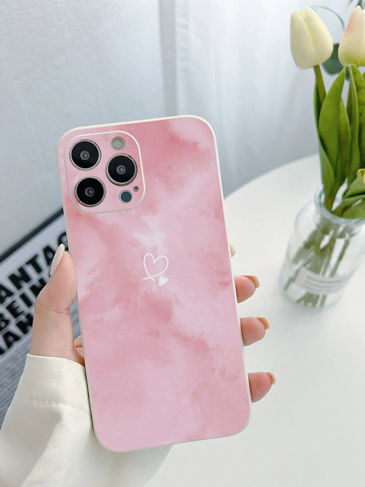 Shein Funda para teléfono con diseño de corazón rosa compatible con iPhone