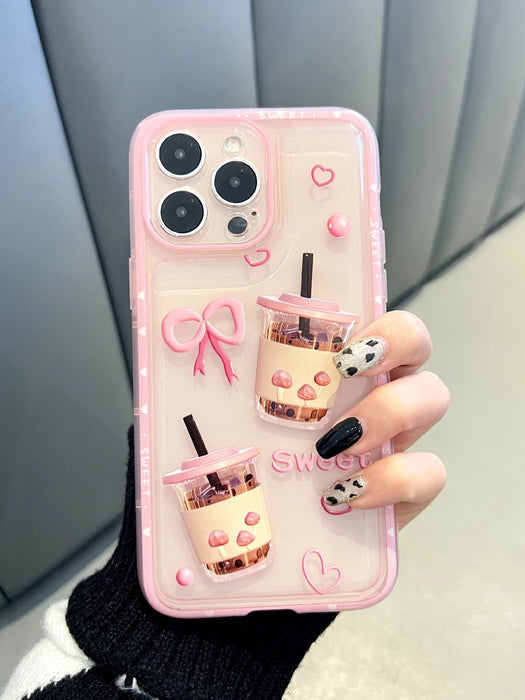 SHEIN Funda transparente para teléfono con estampado de té con leche rosa para iPhone 11 Pro Max.