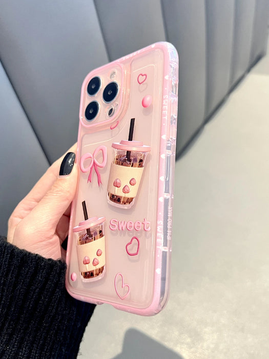 SHEIN Funda transparente para teléfono con estampado de té con leche rosa para iPhone 11 Pro Max.