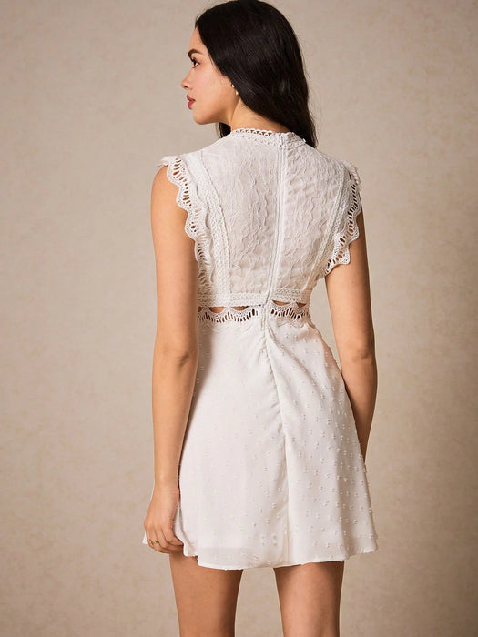 SHEIN Poéselle Vestido de encaje para mujer sin mangas, con cuello alto de encaje