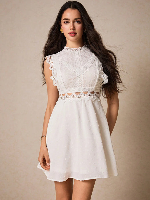 SHEIN Poéselle Vestido de encaje para mujer sin mangas, con cuello alto de encaje