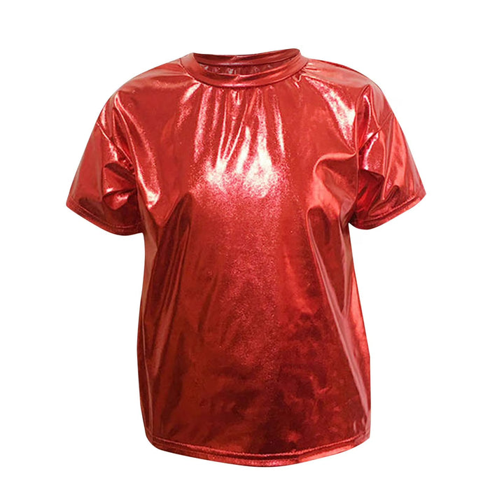 Camiseta de manga corta metálica brillante de niños para fiestas