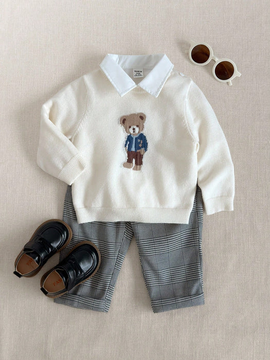PrepCrw Suéter de manga larga con estampado de osos para bebé niño