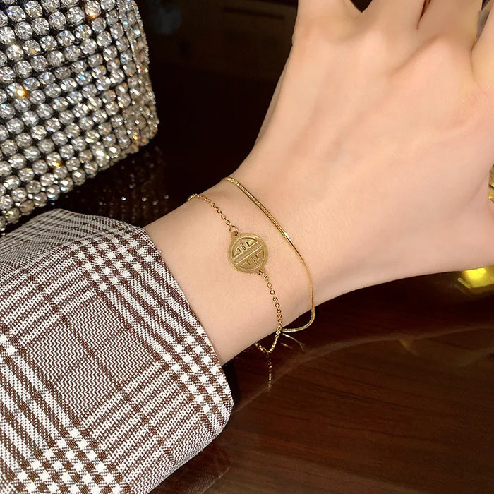 Pulsera Para Mujer Con doble Cadena De Serpiente De Acero Titanio