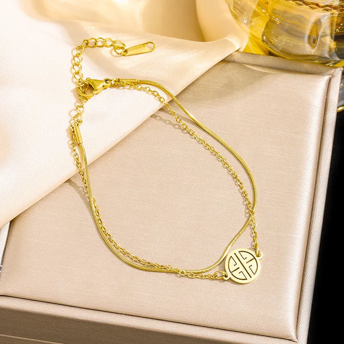 Pulsera Para Mujer Con doble Cadena De Serpiente De Acero Titanio
