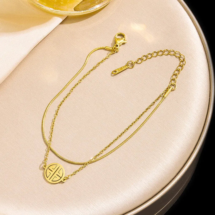 Pulsera Para Mujer Con doble Cadena De Serpiente De Acero Titanio