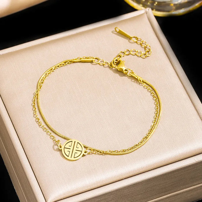 Pulsera Para Mujer Con doble Cadena De Serpiente De Acero Titanio