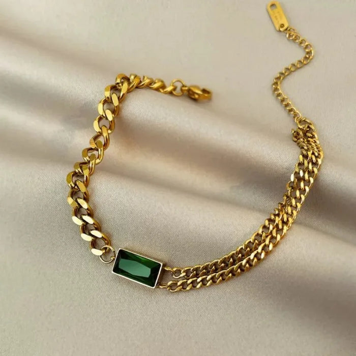 Pulsera Para Mujer En Acero Titanio Con Patrón Cuadrilátero, Estilo Simple En Color Oro