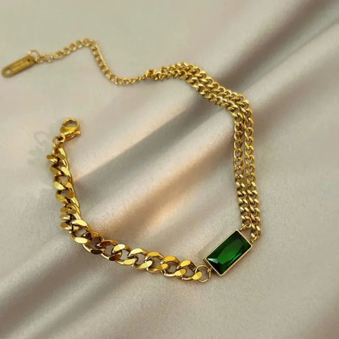 Pulsera Para Mujer En Acero Titanio Con Patrón Cuadrilátero, Estilo Simple En Color Oro