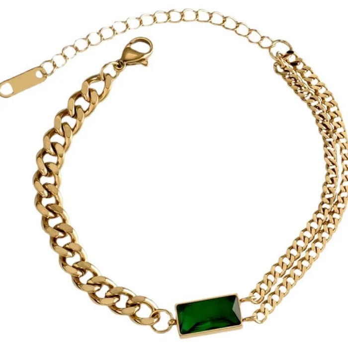 Pulsera Para Mujer En Acero Titanio Con Patrón Cuadrilátero, Estilo Simple En Color Oro