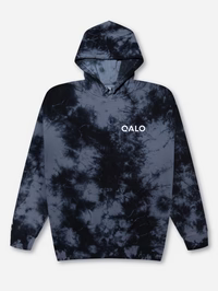 QALO Sudadera con capucha con logo, color negro lavado