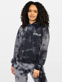 QALO Sudadera con capucha con logo, color negro lavado