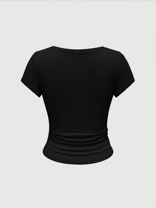 SHEIN ROMWE Fairycore Camiseta de manga corta con cuello redondo y estampado