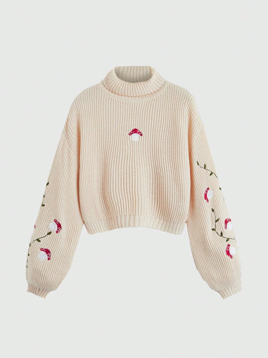 SHEIN ROMWE Fairycore Jersey con bordado de seta de cuello cisne