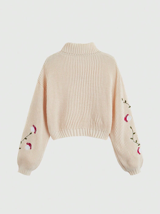 SHEIN ROMWE Fairycore Jersey con bordado de seta de cuello cisne