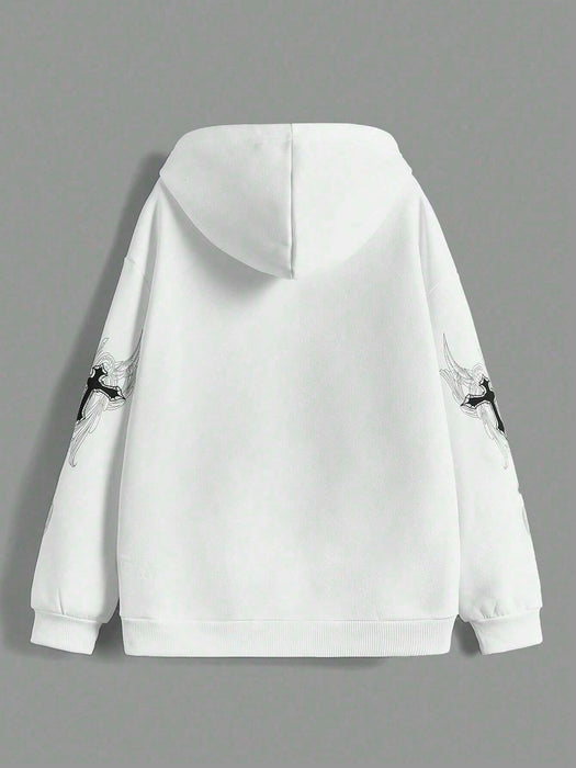SHEIN ROMWE Sudadera con capucha térmica de manga larga con cremallera y estampado de cruz