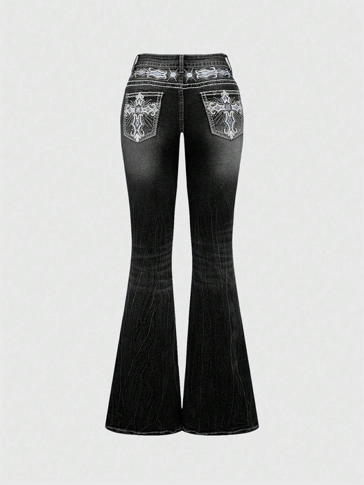 SHEIN ROMWE Grunge Punk Y2K Vintage Pantalones vaqueros acampanados de talle bajo