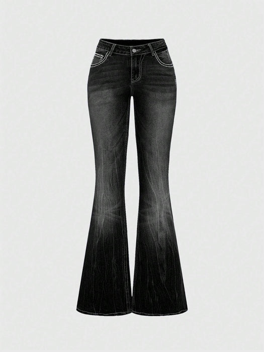 SHEIN ROMWE Grunge Punk Y2K Vintage Pantalones vaqueros acampanados de talle bajo