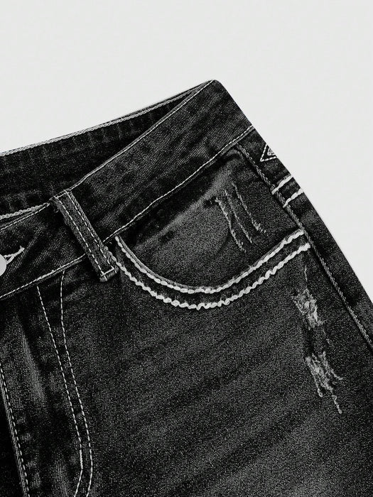 SHEIN ROMWE Grunge Punk Y2K Vintage Pantalones vaqueros acampanados de talle bajo
