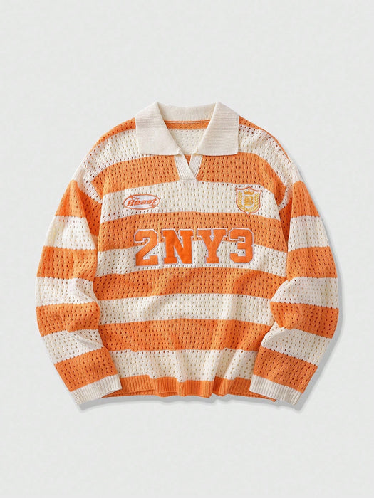 SHEIN ROMWE MEN Prep Jersey de hombre con rayas y bordado de letras