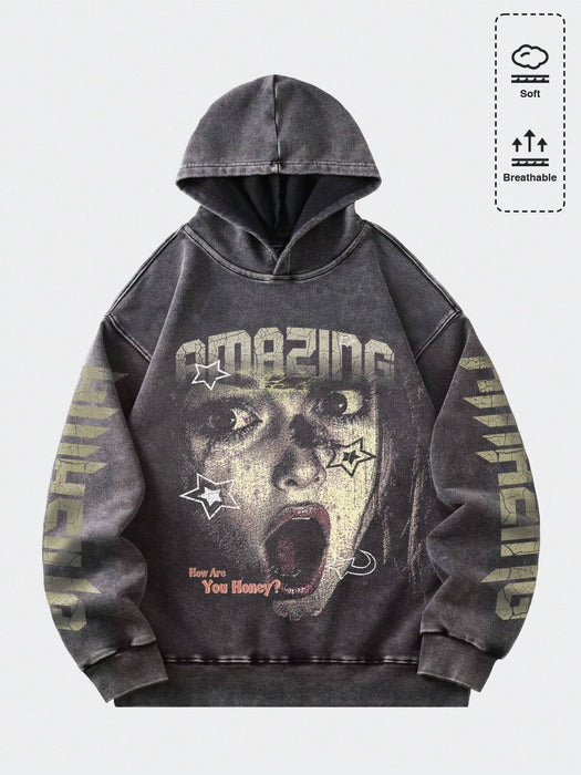 Shein ROMWE MEN Street Life Spring Casual Graphic Sudadera con capucha para hombre, estilo streetwear, manga larga