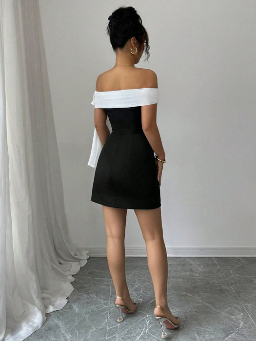 Shein Rafferiza Vestido ajustado de verano modesto con detalle de lazo en color contrastante