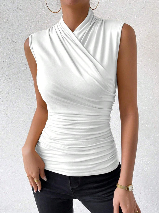 Shein Rafferiza Camiseta sin mangas plisada cruzada de color liso para mujer