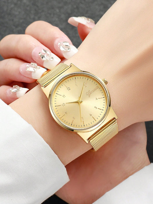 SHEIN Reloj de cuarzo con esfera redonda y correa de malla
