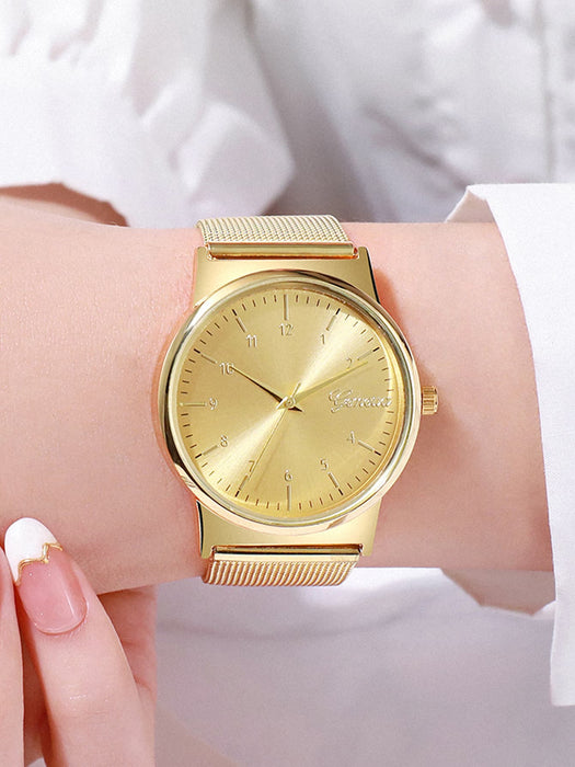 SHEIN Reloj de cuarzo con esfera redonda y correa de malla