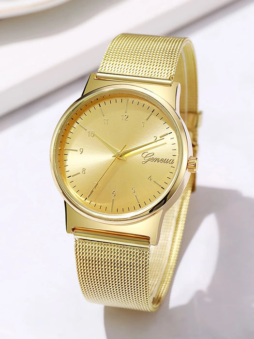 SHEIN Reloj de cuarzo con esfera redonda y correa de malla
